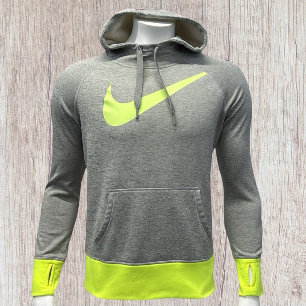 Nike Therma Fit Gray & Volt Neon Yellow Women's Athletic Pullover Hoodie Medium